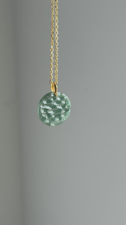 #P0492 "The West Lake" Icy Bluish Green Water Jadeite Jade 18K Yellow Gold Pendant