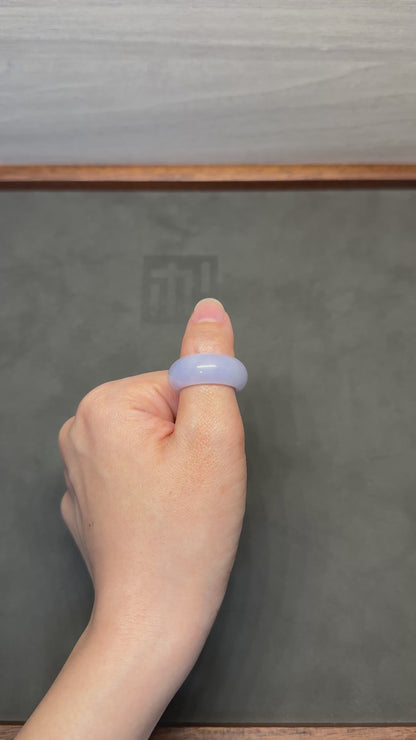 #R0607 Icy Lavender Yellow Flower Jadeite Jade Wide Band Ring Size 8