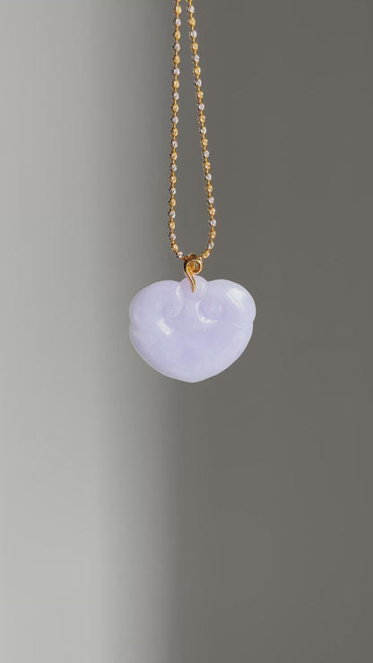 #P0507 "Ruyi / As Your Wish" Pink Lavender Jadeite Jade 18K Yellow Gold Pendant