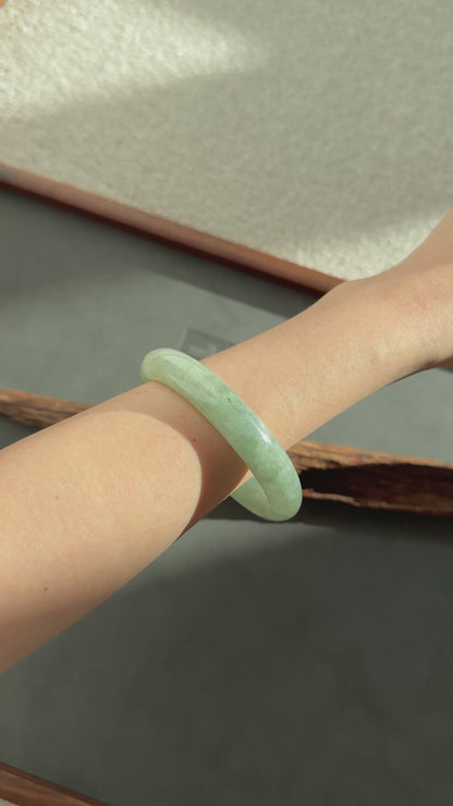 #0328 Icy Light Olive Green Jade Bangle Size 58.8