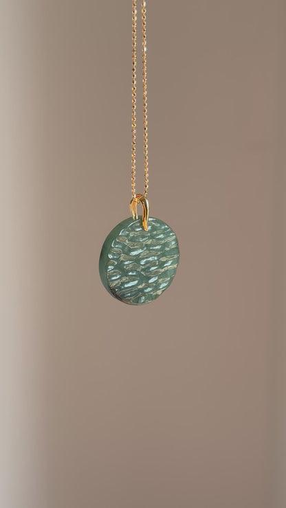 #P0573 "The West Lake" Icy Lake Green Ink Jadeite Jade 18K Yellow Gold Pendant