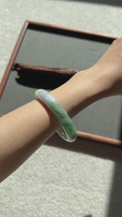 #0355 Sun Green White Lavender Jade Bangle Size 59