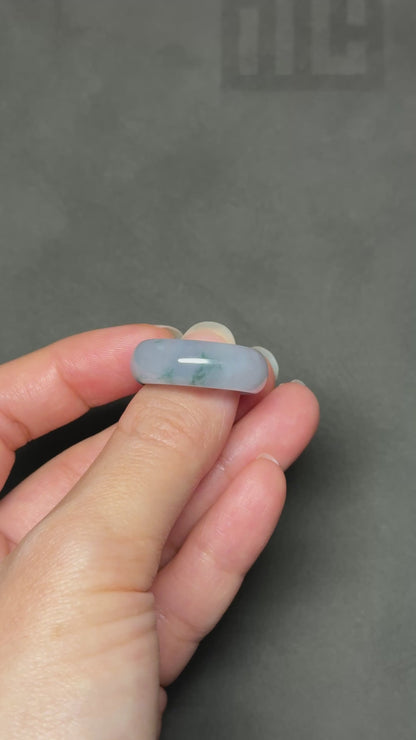 #R0618 "Monet" Icy Lavender Green Yellow Flower Jadeite Jade Band Ring Size 8