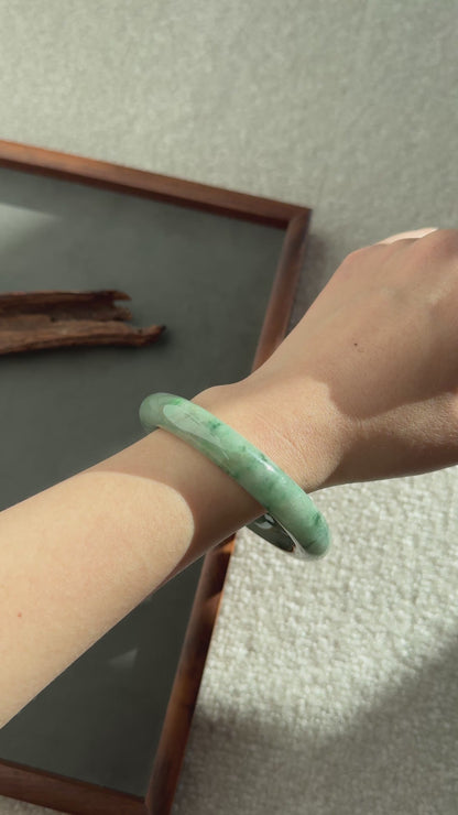 #0326 Green Flower Jade Bangle Size 54.5 (Fits up to 56)