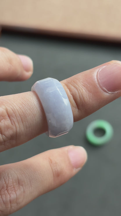 #R0610 Icy Lavender Jadeite Jade Wide Band Ring Size 4.75