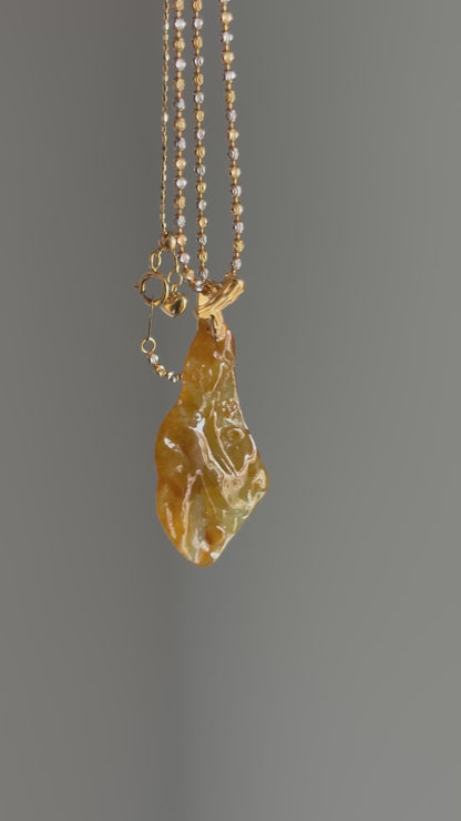 #P0485 "Plum Blossom" Icy Yellow Golden Jadeite Jade 18K Yellow Gold Pendant