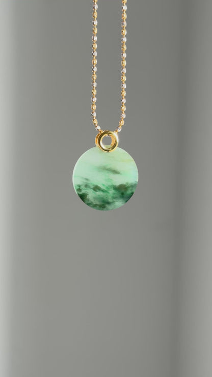 #P0503 "Wushi/Peace" Icy Sun Green Yellow Jadeite Jade Peace 18K Yellow Gold Pendant
