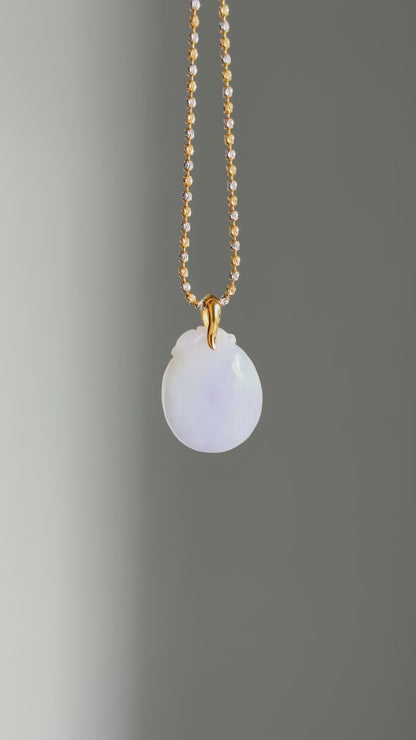 #P0511 "Fortune Peach" Pink Lavender Jadeite Jade 18K Yellow Gold Pendant