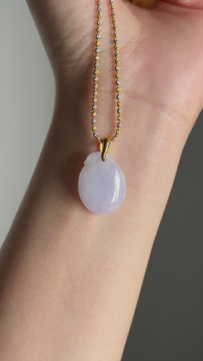 #P0511 "Fortune Peach" Pink Lavender Jadeite Jade 18K Yellow Gold Pendant