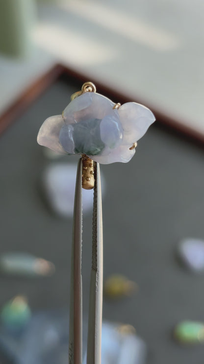 #0439 "Lotus" Icy Spring Lavender & Green Jadeite Jade 18K Yellow Gold Pendant