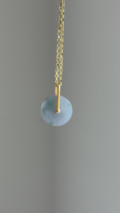#P0460 "Bi" Icy Lavender Green Jadeite Jade Donut 18K Yellow Gold Pendant