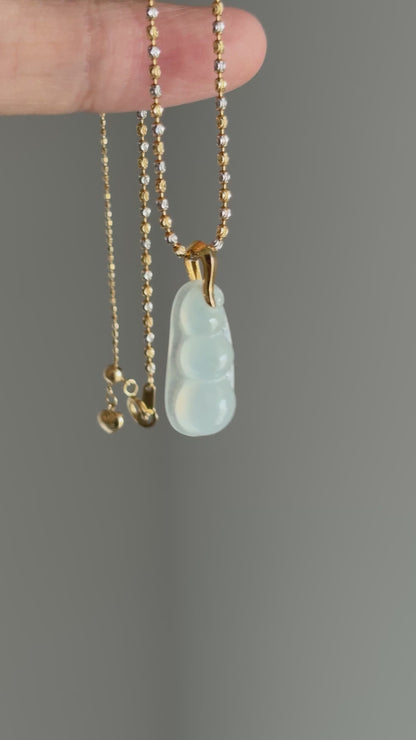 #P0483 "Fortune Bean" Highly Icy White Jadeite Jade 18K Yellow Gold Pendant