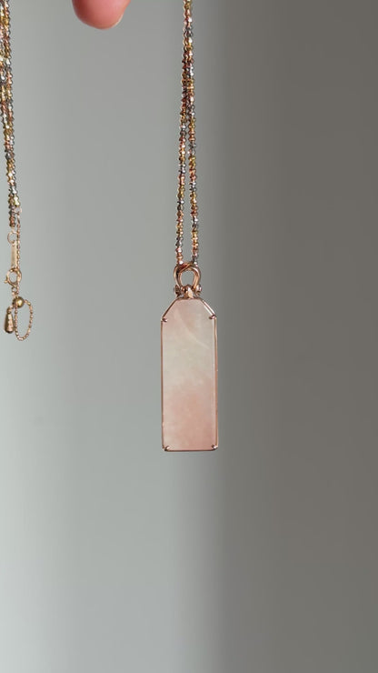 #P0518 "Wushi/Peace" Icy Sunset Pink Jadeite Jade Peace 18K Rose Gold Pendant