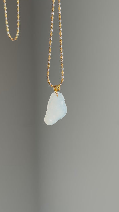 #P0500 "Ruyi / As Your Wish" Icy White Jadeite Jade 18K Yellow Gold Pendant