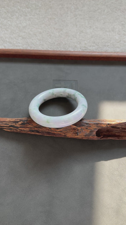 #0336 Green Flower Lavender Jade Bangle Size 53.5 (fits up to 54.5)