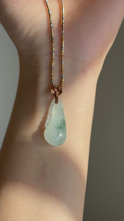 #P0487 "Fortune Melon" Icy Bluish Green Jadeite Jade 18K Rose Gold Pendant