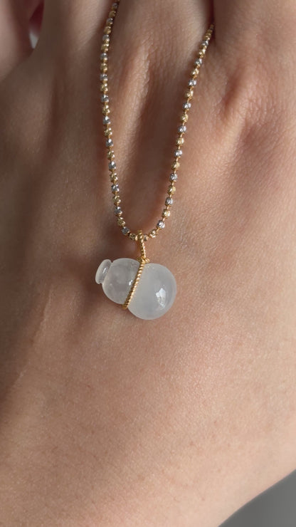 #P0482 "Hulu/Gourd" Highly Icy White Jadeite Jade 18K Yellow Gold Pendant