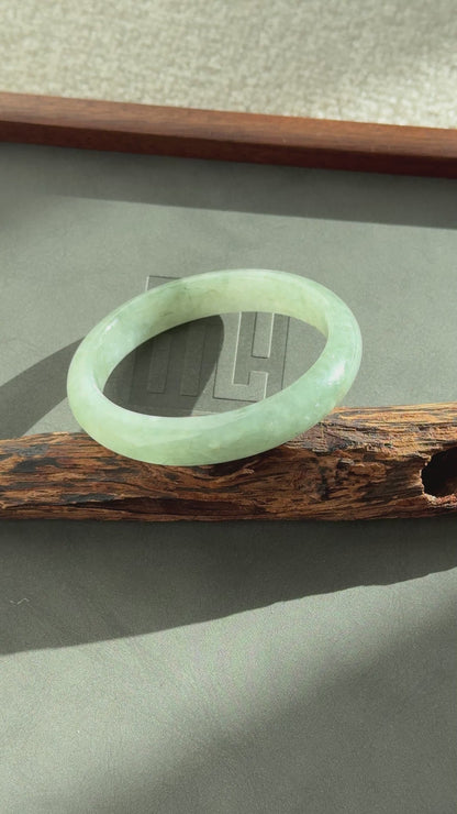 #0328 Icy Light Olive Green Jade Bangle Size 58.8