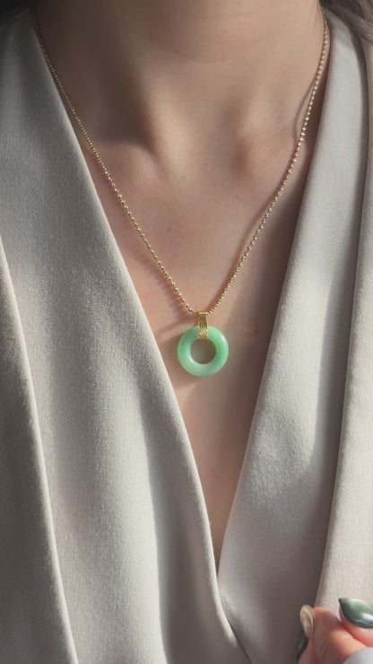 #0468 "Bi" Vivid Green Jadeite Jade 18K Yellow Gold Pendant