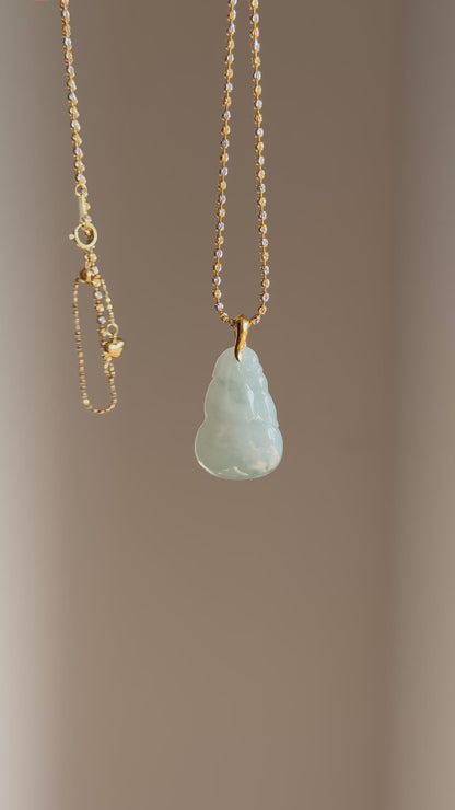 #P0535 "Hulu/Gourd" Icy Light Green Jadeite Jade 18K Yellow Gold Pendant