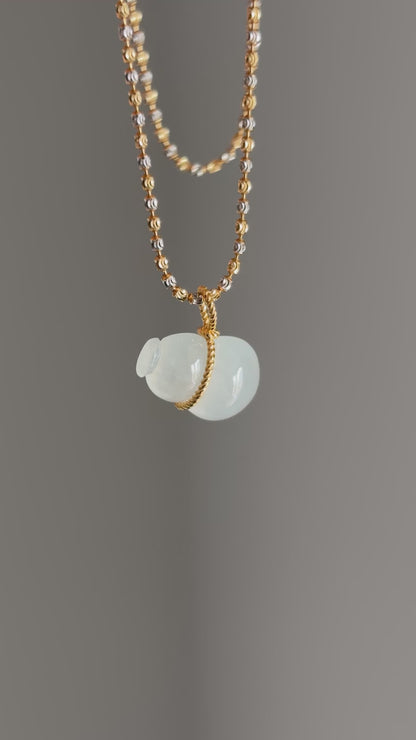#P0482 "Hulu/Gourd" Highly Icy White Jadeite Jade 18K Yellow Gold Pendant