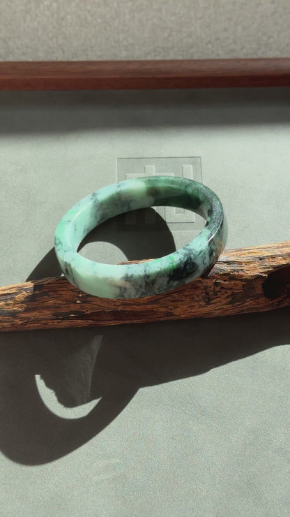 #0320 Square Cut Dark Green Jade Bangle Size 58