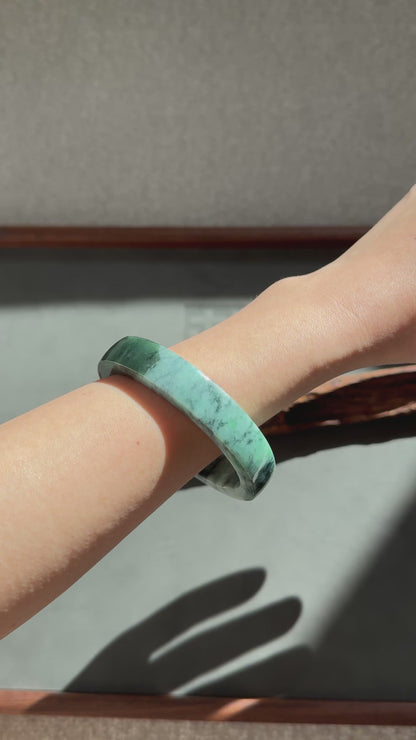#0320 Square Cut Dark Green Jade Bangle Size 58