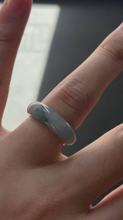 #R0619 "Monet" Icy Lavender Green Yellow Flower Jadeite Jade Band Ring Size 8