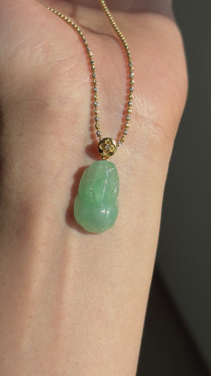 #P0546 "Pixiu" Icy Vivid Green Jadeite Jade 18K Yellow Gold Pendant
