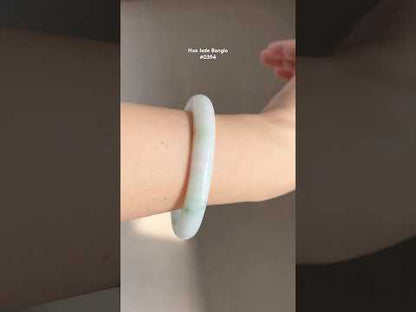 #0394 Green Flower White Jade Bangle Size 58