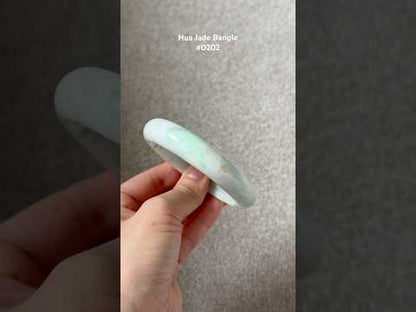 #0202 White Green Jade Bangle Size 60.5