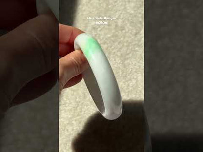 #0206 White Sun Green Lavender Jade Bangle Size 59.6