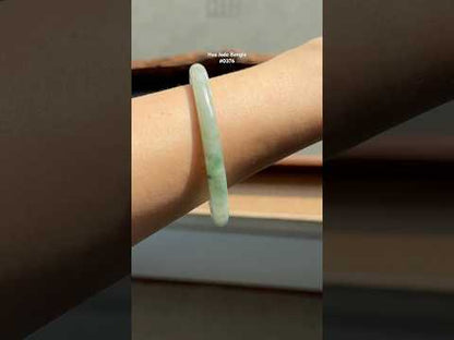 #0376 Icy Green Flower White Jade Bangle Size 59.5 (fits up to 61.5)