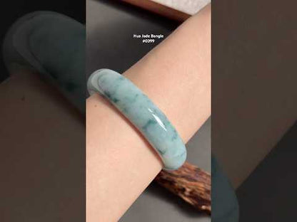 #0399 Icy Bluish Green Flower Jade Bangle Size 60.6