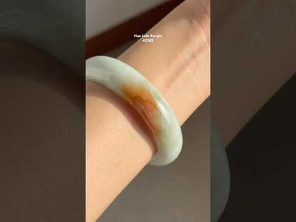#0382 Icy Lotus Green Orange Yellow Wide Jade Bangle Size 57.8