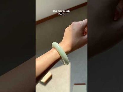 #0216 Icy Lotus Green Jade Bangle Size 58.6