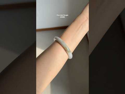 #0380 Icy White Yellow Flower Ink Jade Bangle Size 61