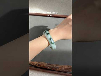 #0277 Green Yellow Black Flower Jade Bangle Size 59.5