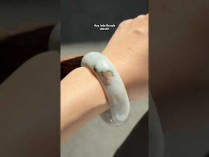 #0339 "Camouflage" Red Pattern Blue White Jade Bangle Size 55.7