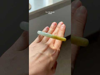 #0360 Icy Golden Yellow Lotus Green Jade Bangle Size 55.8 (fits up to 57.8)