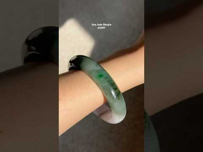 #0397 Icy Sun Green Flower Olive Green Light Lavender White Jade Bangle Size 57.6