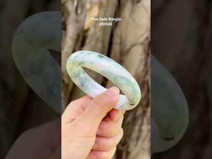 #0045 Blue Green White Jadeite Jade Bangle Size 58.4