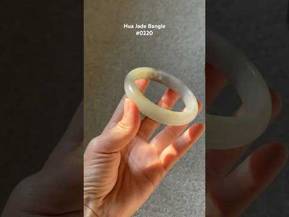 #0220 Yellowish Green White Jade Bangle Size 57.3