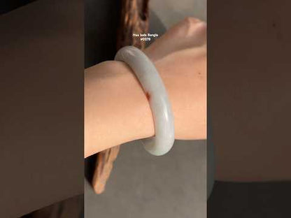 #0378 Icy Lotus Green Red Spot Oval Jade Bangle Size 55