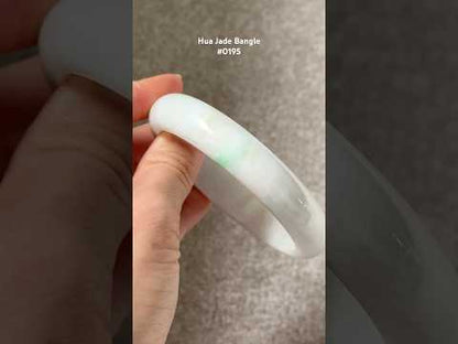 #0195 White Green Jade Bangle Size 59.5