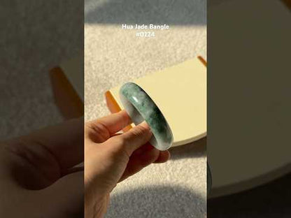 #0224 Bluish Green Flower Jade Bangle Size 55.7