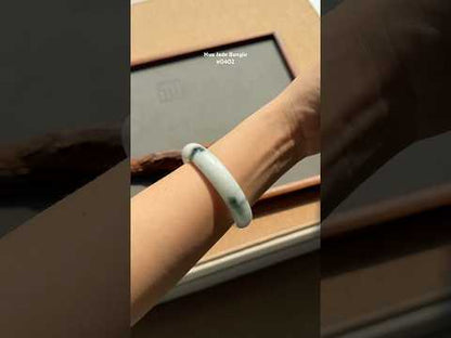 #0402 White Green Ink Flower Jade Bangle Size 56.5