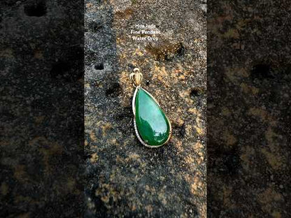 "Water Drop" Imperial Green Jadeite Jade 18K Rose Gold VS Diamonds Pendant