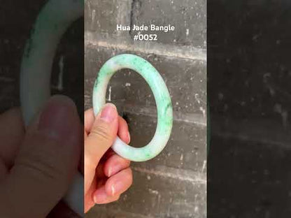 #0052 Sun Green White Jadeite Jade Bangle Size 59 (fits up to 60.5)