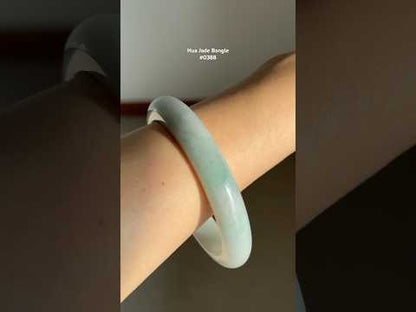 #0388 Icy Blue Lotus Green Jade Bangle Size 58.3